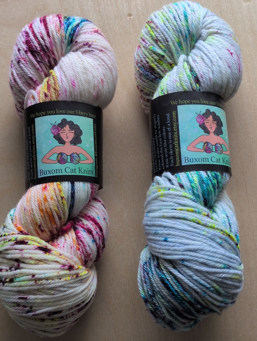 Buxom Cat Knits 2  skeins Hand-Dyed Yarn - Worsted/ Aran  2 Ply-Dana's Destash